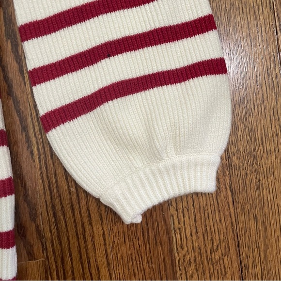 Pretty Garden Cream Colored Sweater Dark Red Stripes Size Small, NWT - Picture 5 of 9
